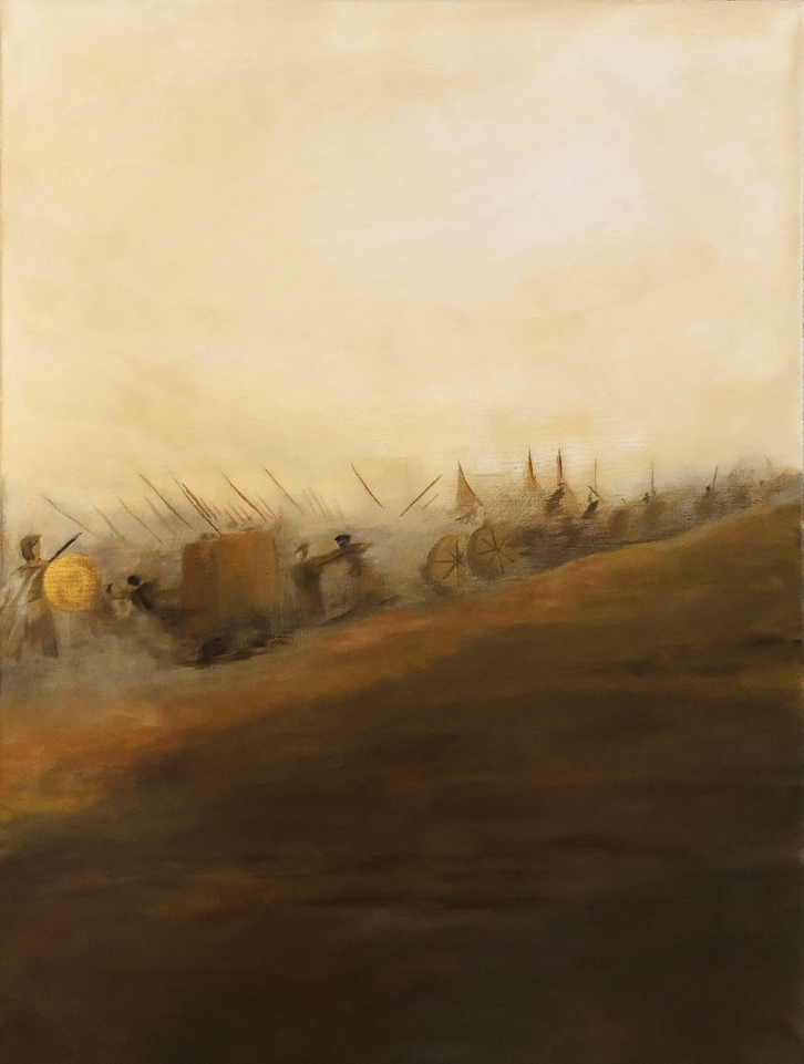 A painting of men at war. By M. Dawson of Original Hebrew.